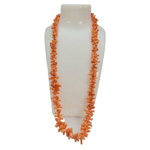 Lu Coral Single Strand Coral Necklace 24" Long, Signed E982